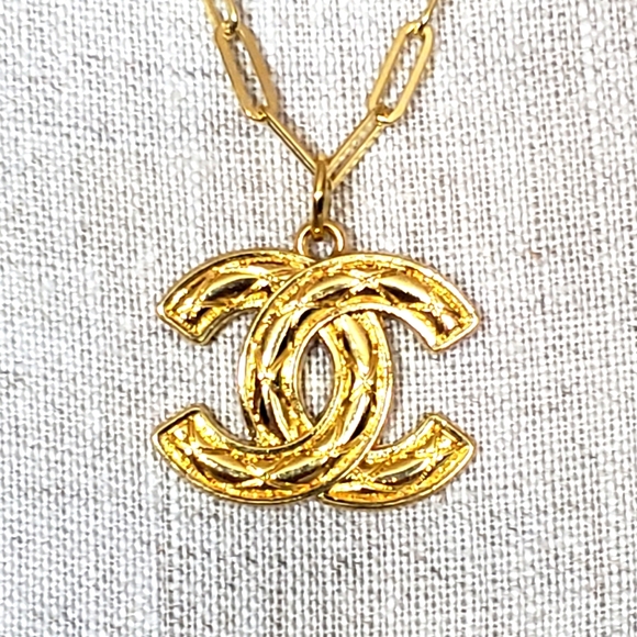 CHANEL Jewelry Vintage Chanel Logo Gold Plated Sterling Silver 8